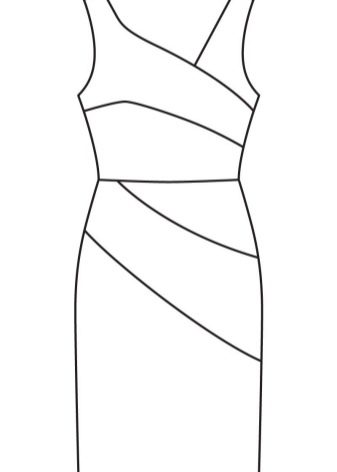 Технический рисунок платья-футляр асимметричного 