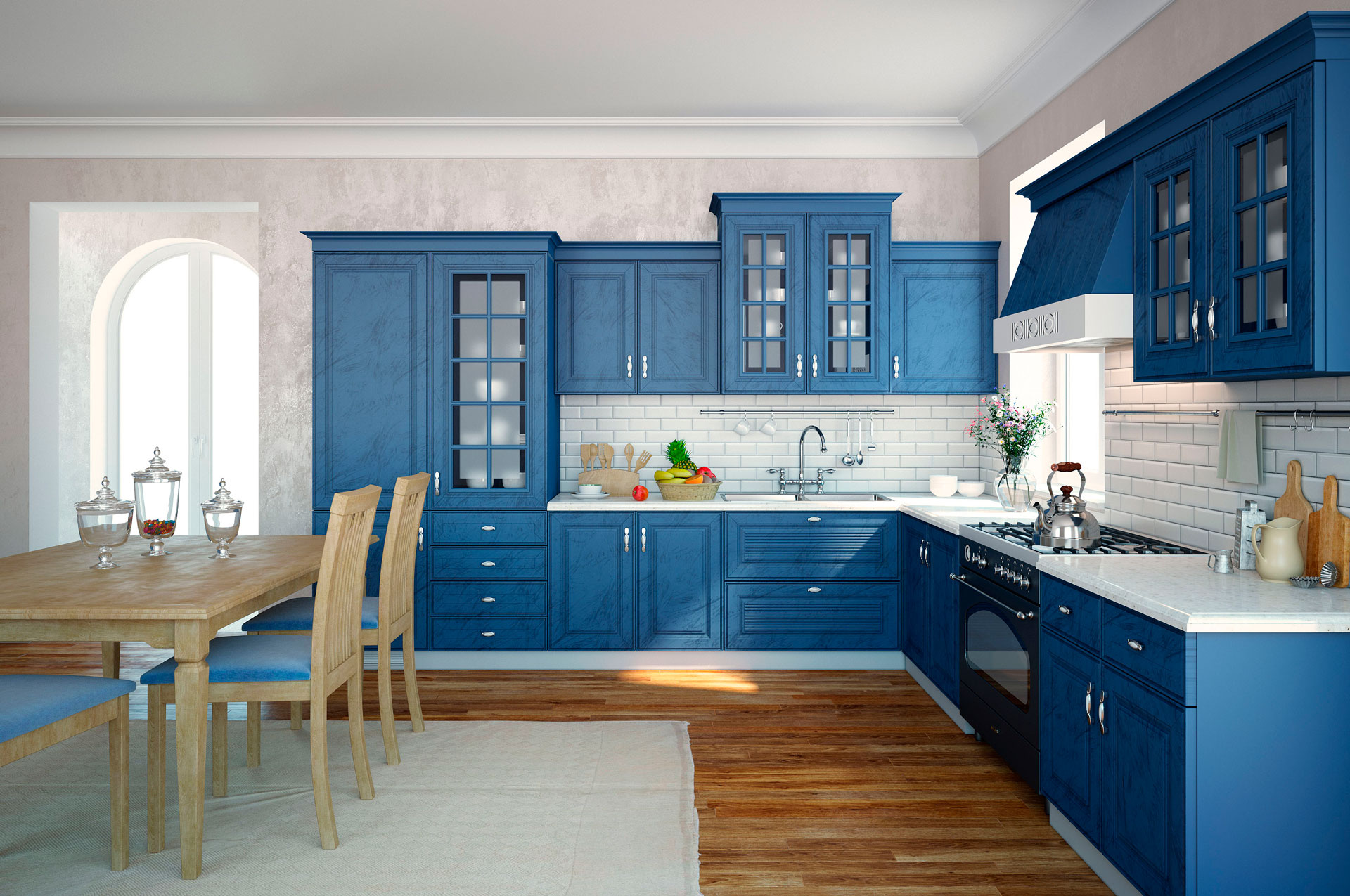 Темно Синяя Кухня В Интерьере Фото