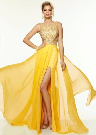Желтое вечернее платье