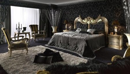 Черная спальня: выбор гарнитура, обоев и штор