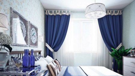 Использование синих и голубых штор в интерьере спальни