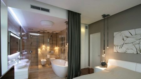 Спальня с ванной комнатой: разновидности, выбор и установка