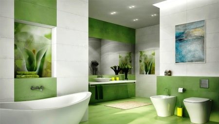 Зеленая плитка в интерьере ванной