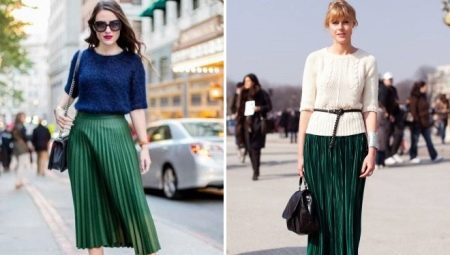 С чем можно сочетать зеленые юбки плиссе?