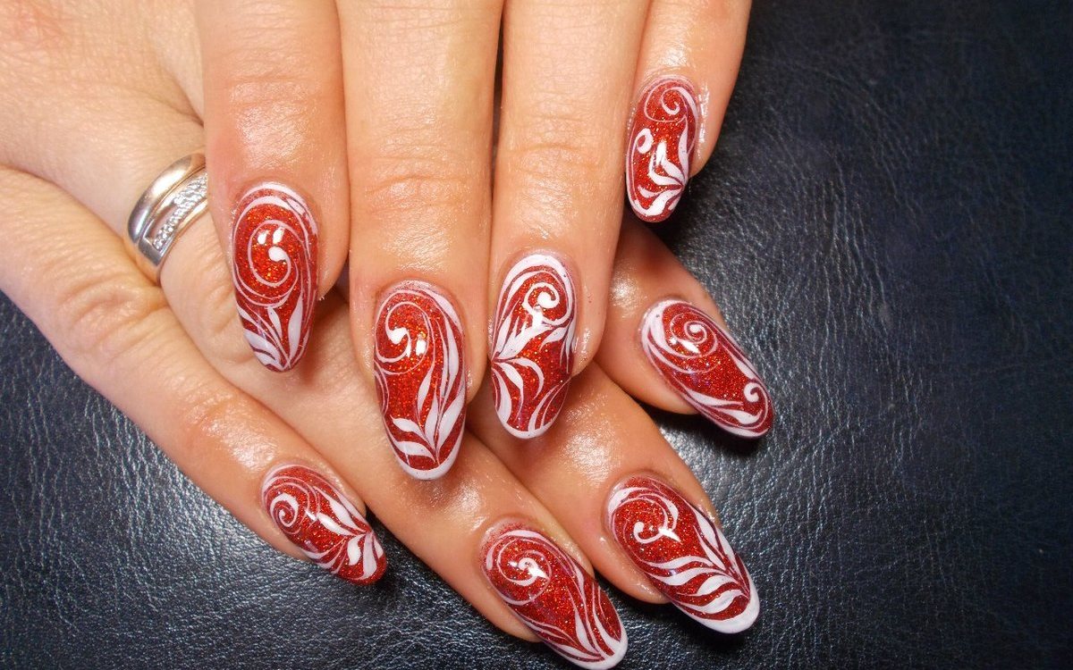 Дизайн ногтей 3. Рисунки на ногтях. Узоры на ногтях. Гелевые ногти. Красный маникюр с узором.