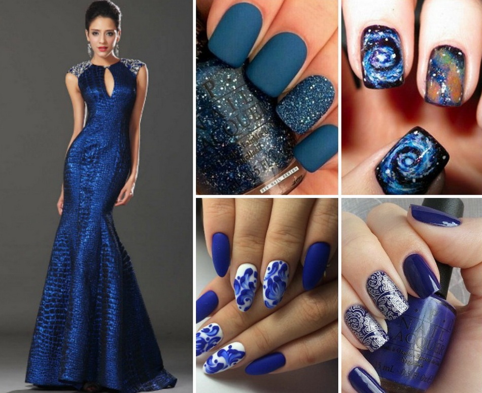 Дизайн ногтей к синему платью фото