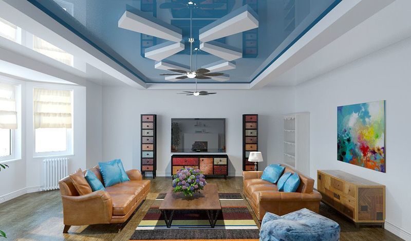 Двухуровневые натяжные потолки в гостиную 50 фото идеи-2020 оформления двухуровневых потолоков для зала двух уровненные модели в стиле классика в квартире