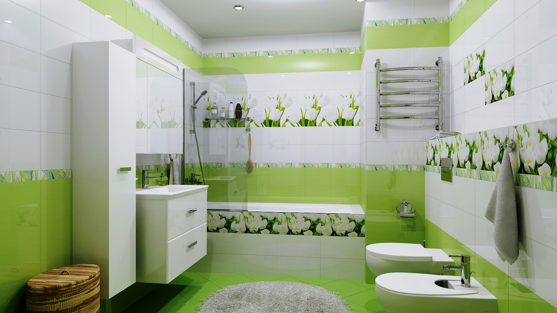 Бело Зеленая Ванная Комната Фото