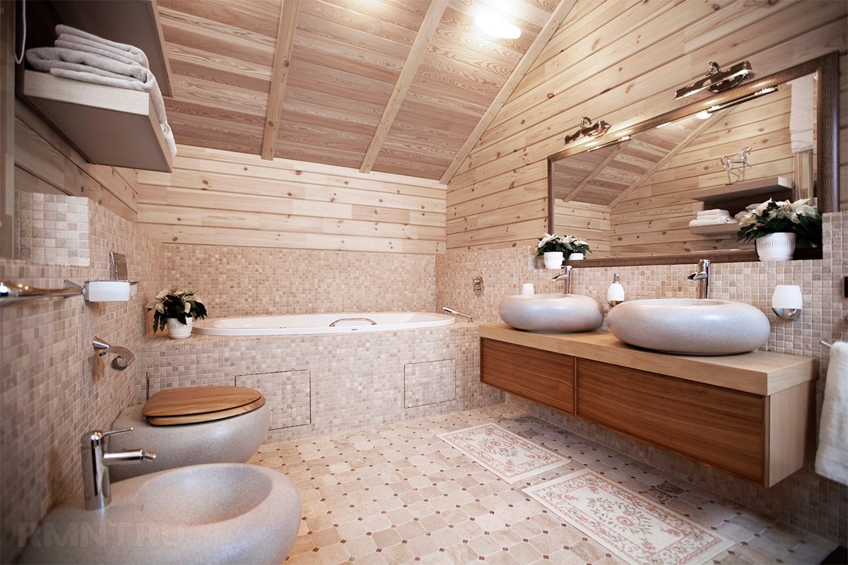 ванная в деревянном доме из бруса