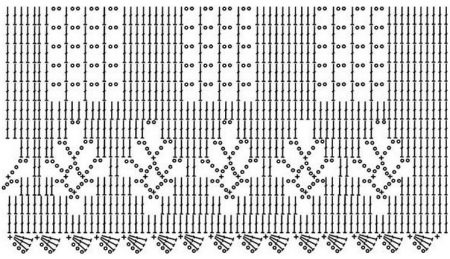 Схема филейного узора к вязаному платью крючком 
