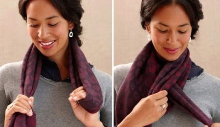Как завязать вязаный шарф на шее